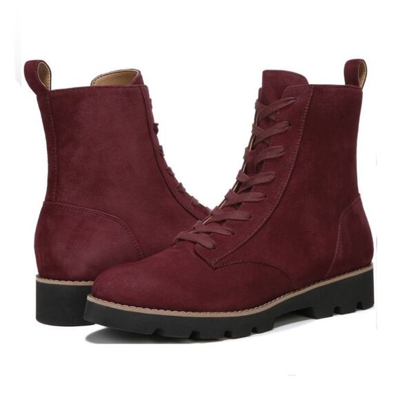 NEW Vionic Lani Lace Up Combat Boots in Port Red Suede Size 6.5 - Picture 1 of 7